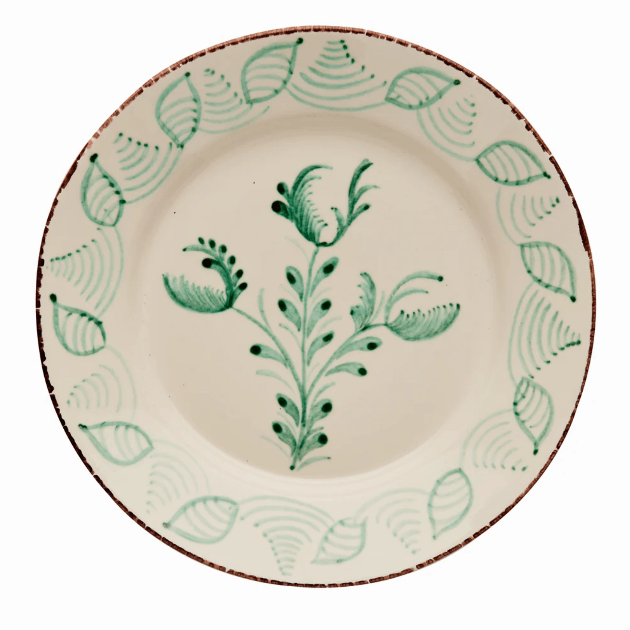 Hand Painted Green & White Flowers and Shells Dinner Plates cute desktop display