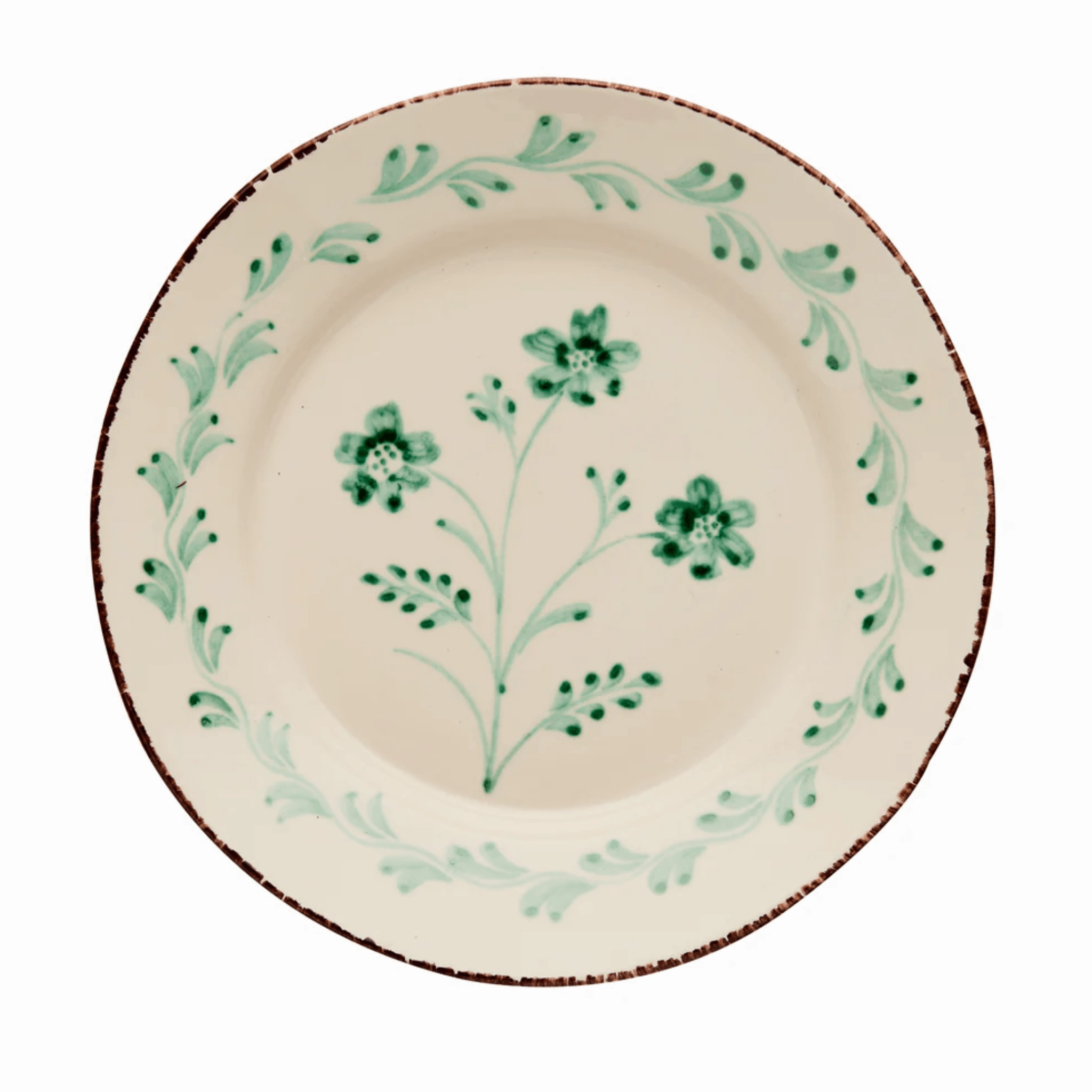 Hand Painted Green & White Flowers and Vines Dinner Plates cute desktop display