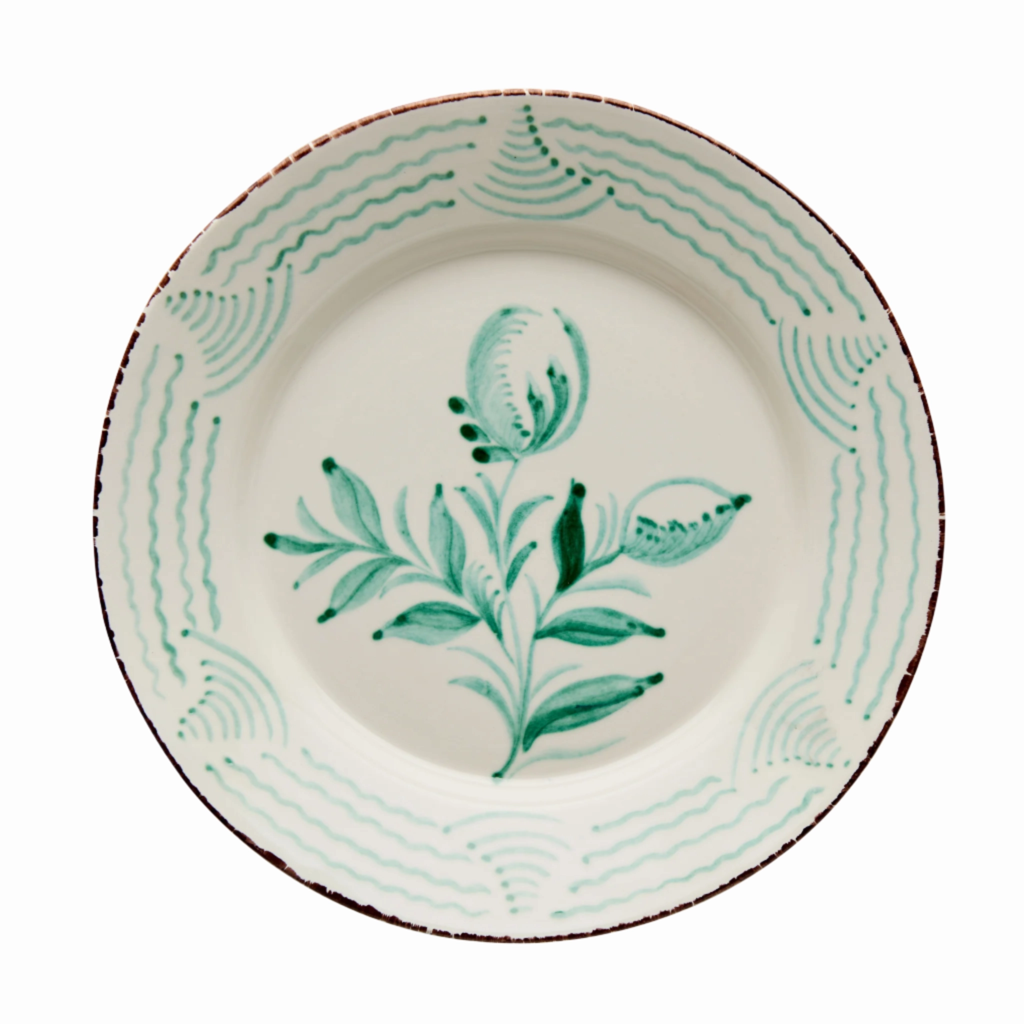 Hand Painted Green & White Flowers and Waves Dinner Plates mini desktop sculpture