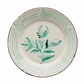 Hand Painted Green & White Flowers and Waves Dinner Plates mini desktop sculpture