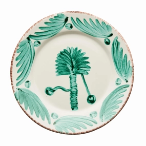 Hand Painted Green & White Palm Dinner Plates mini desktop sculpture