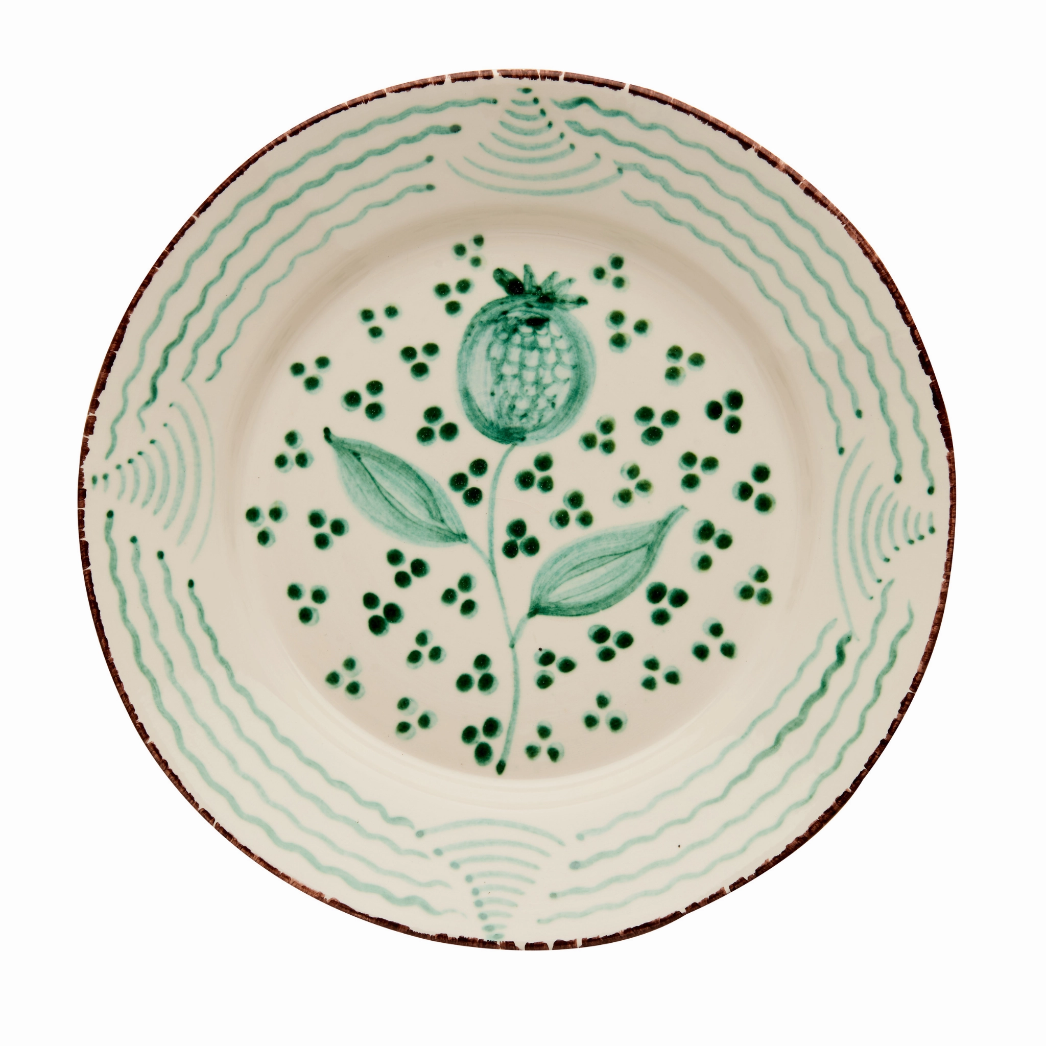 Hand Painted Green & White Pomegranate and Waves Dinner Plates cute desktop display
