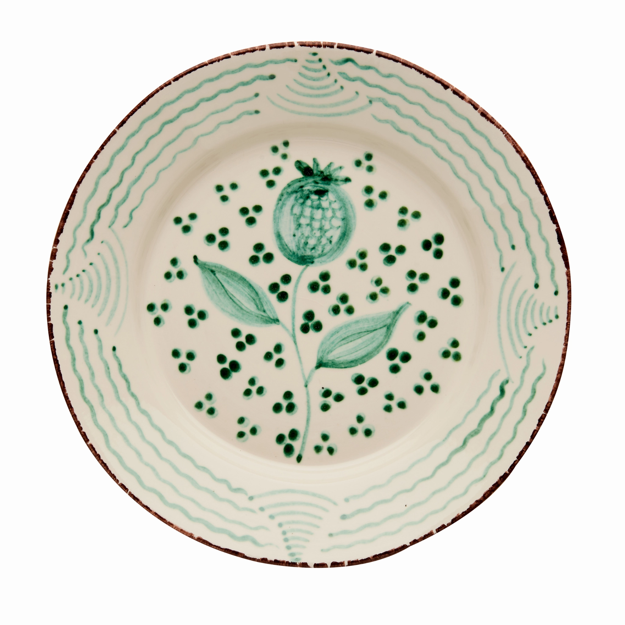 Hand Painted Green & White Pomegranate and Waves Dinner Plates mini desktop sculpture