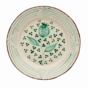 Hand Painted Green & White Pomegranate and Waves Dinner Plates mini desktop sculpture