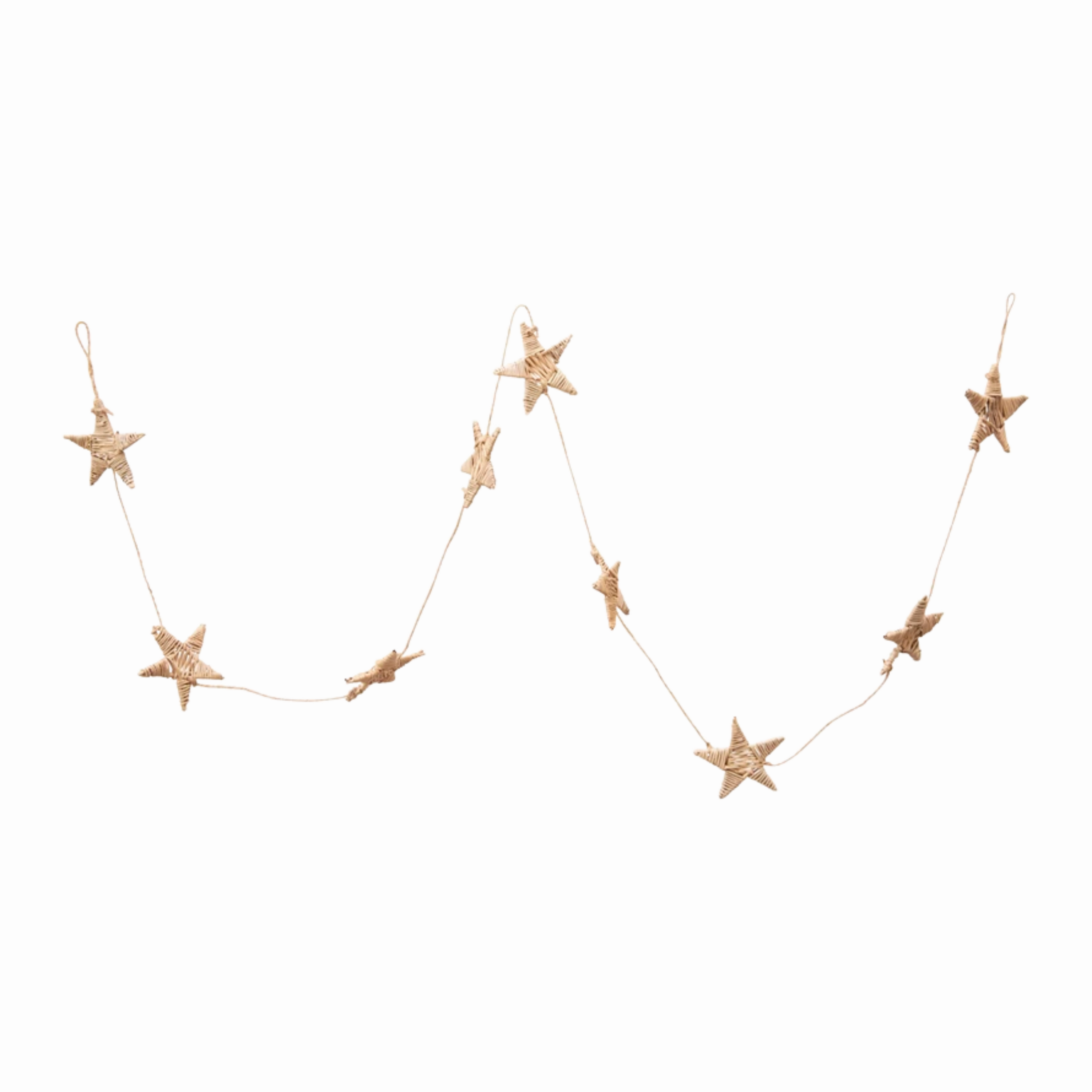 Hand Woven Dried Natural Lata Star Garland minimalist art object  