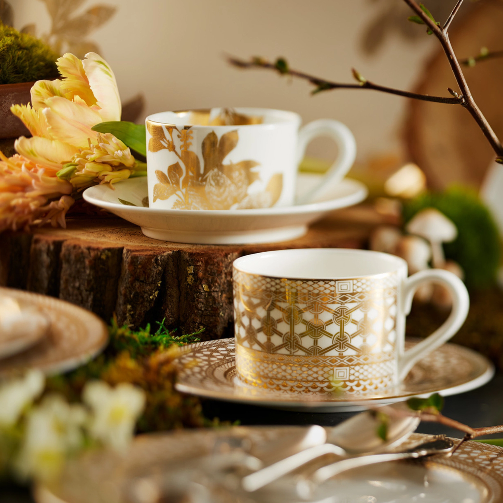 Hawthorne Gilt Cup & Saucer-Set of 4