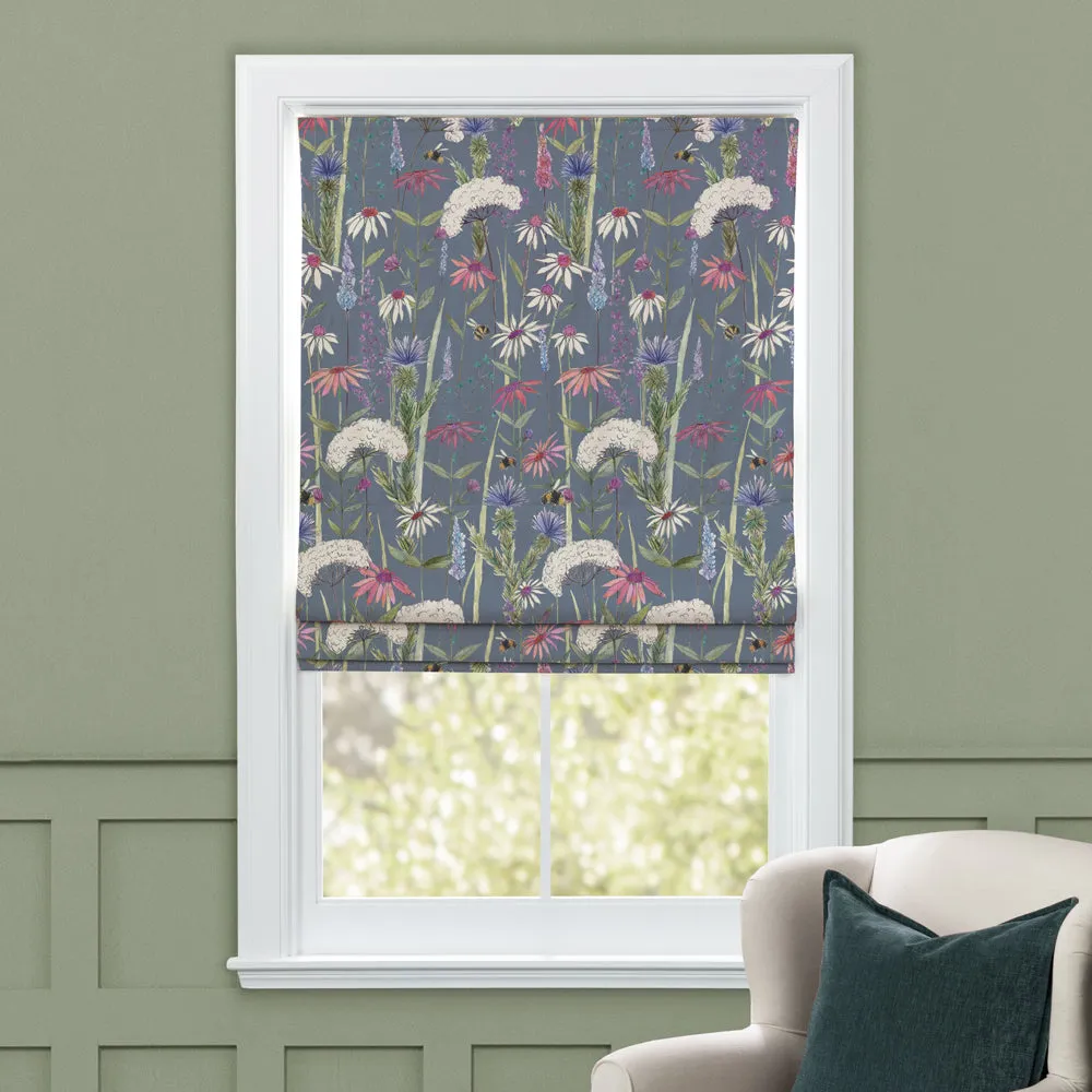 Hermione Printed Cotton Made to Measure Roman Blinds Indigo chic floor carpet  