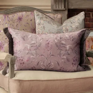 Hettie Printed Ruche Fringe Cushion Viola chic floor carpet  