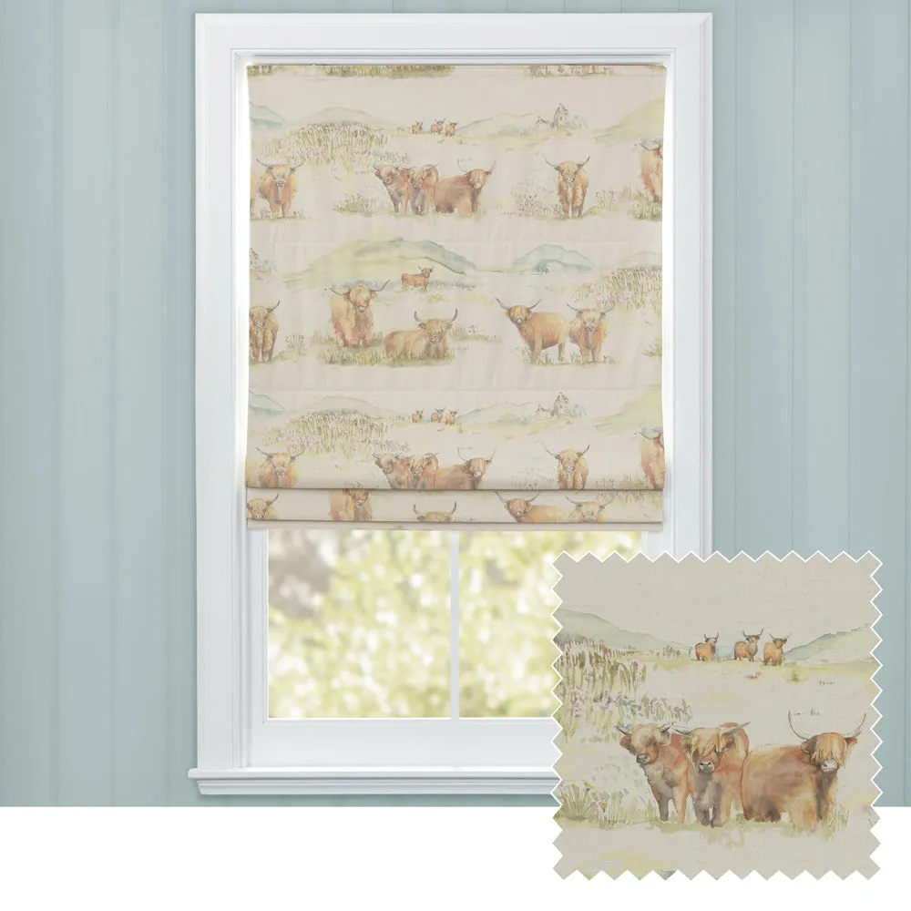 Highland Cattle Printed Linen Made to Measure Roman Blinds Natural modern fashion rug  