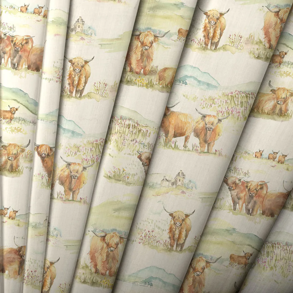 Highland Cattle Printed Linen Made to Measure Roman Blinds Natural