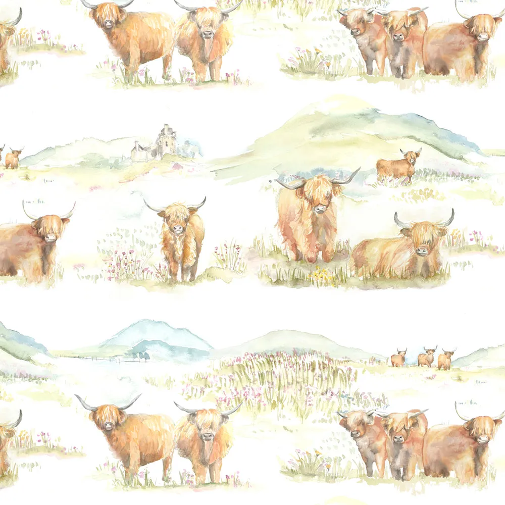Highland Cattle Printed Linen Made to Measure Roman Blinds Natural