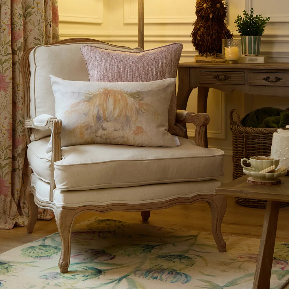 Highland Coo Printed Cushion Natural