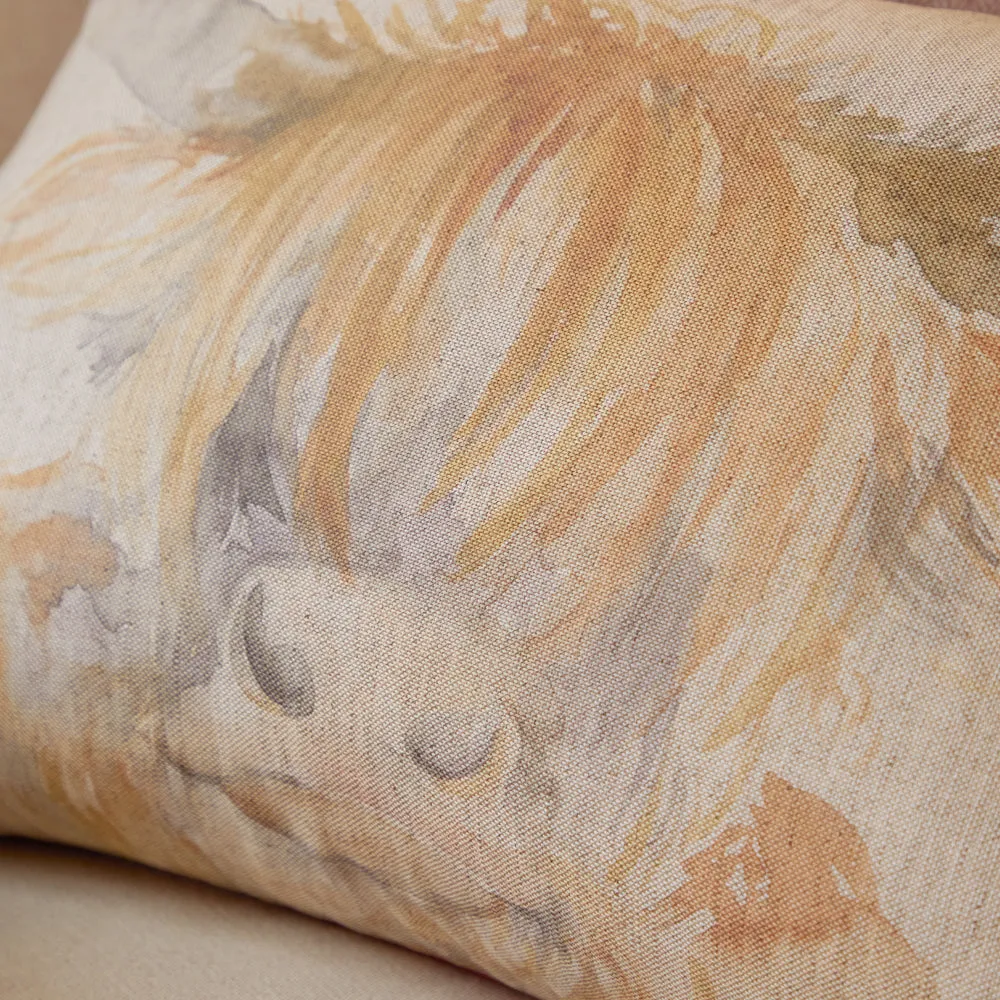 Highland Coo Printed Cushion Natural