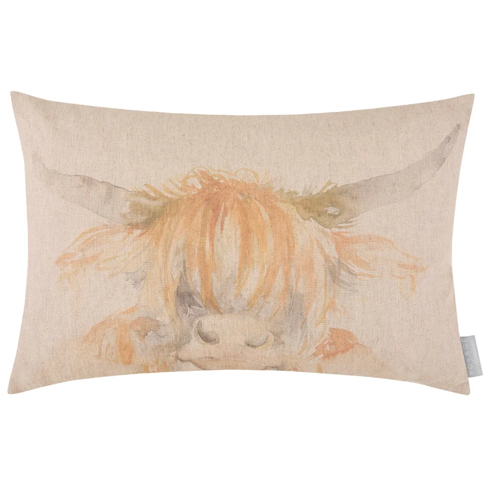 Highland Coo Printed Cushion Natural