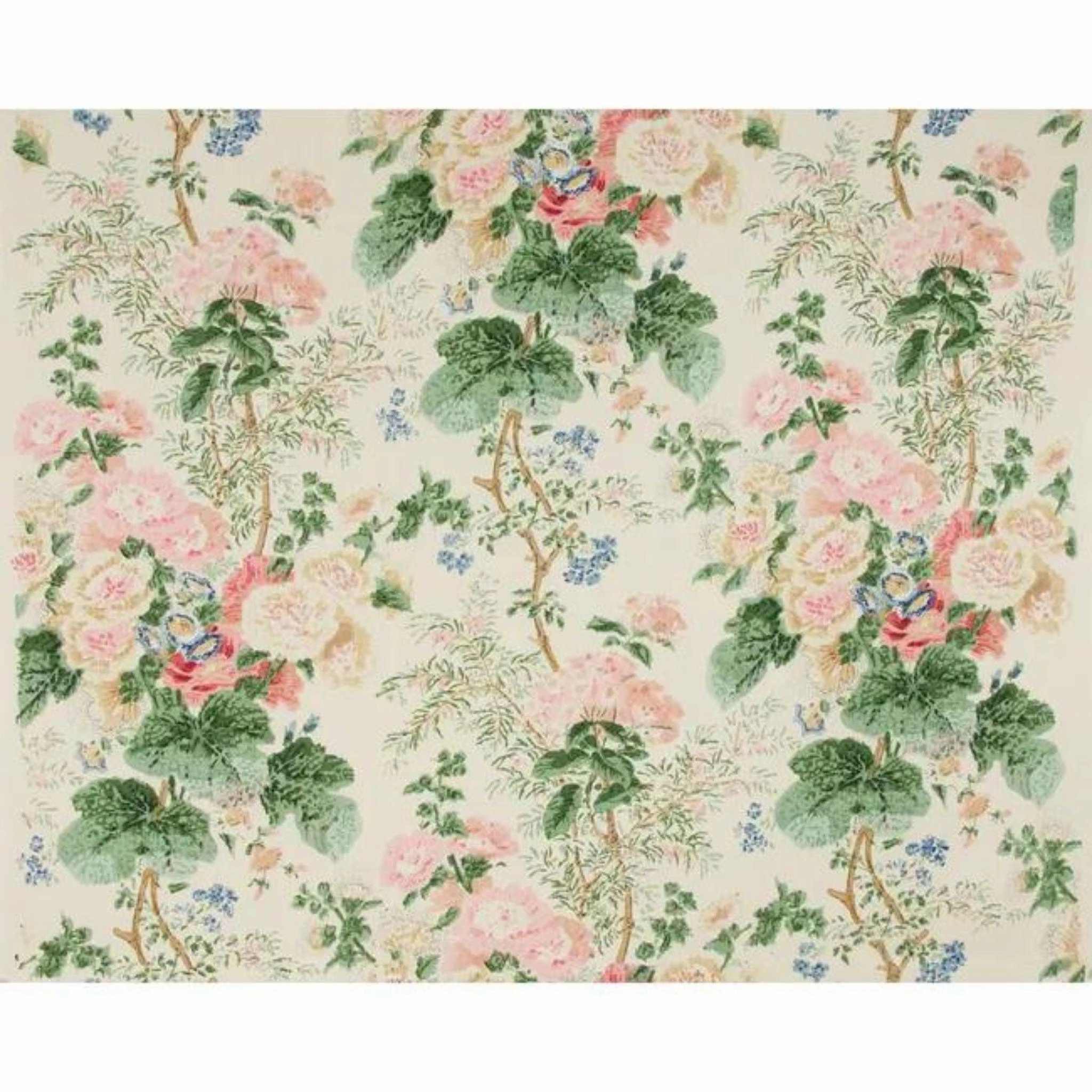 Hollyhock White and Coral Fabric paper wall covering