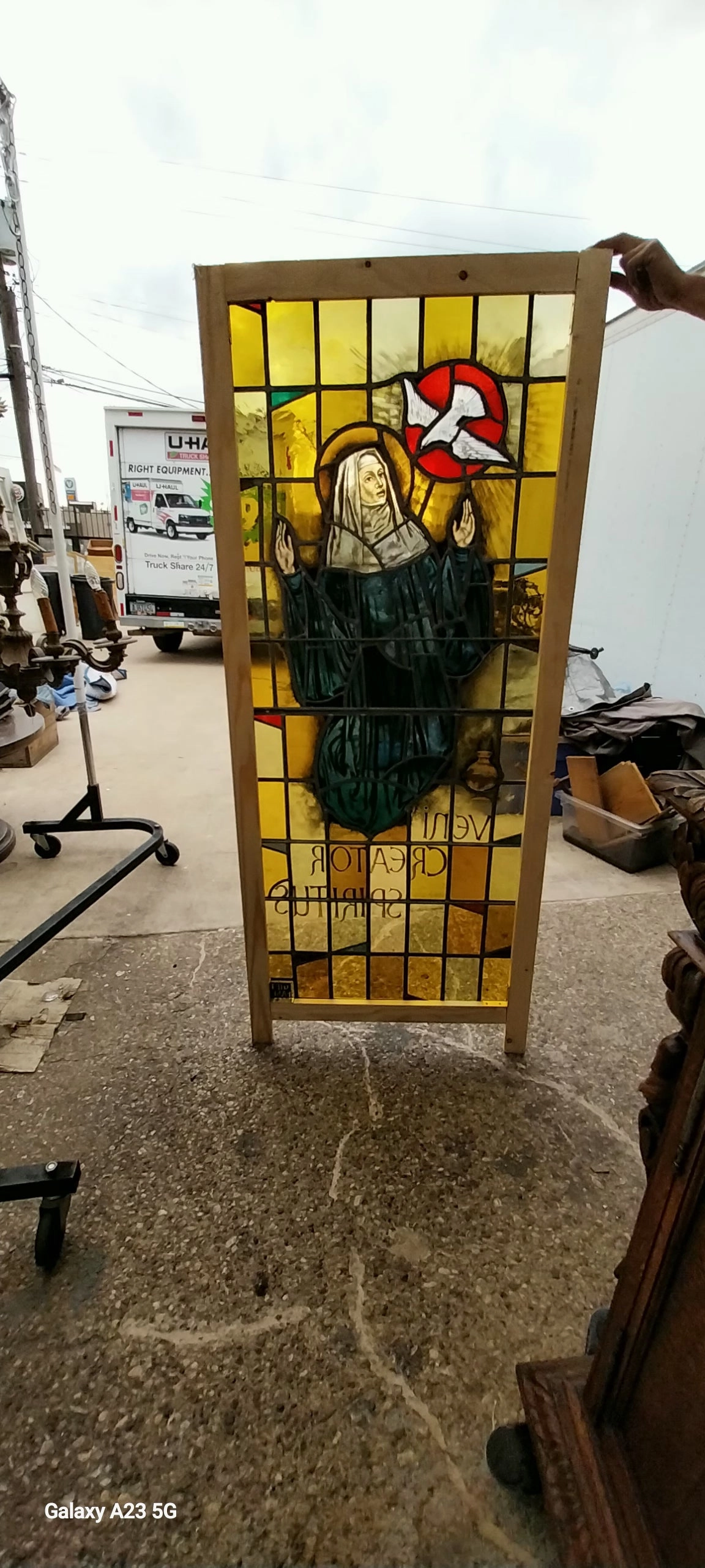 HOLY SPIRIRT DISCENDING AS A DOVE STAINED GLASS WINDOW ATTRIBUTED TO BELGIAN JAN WOUTERS