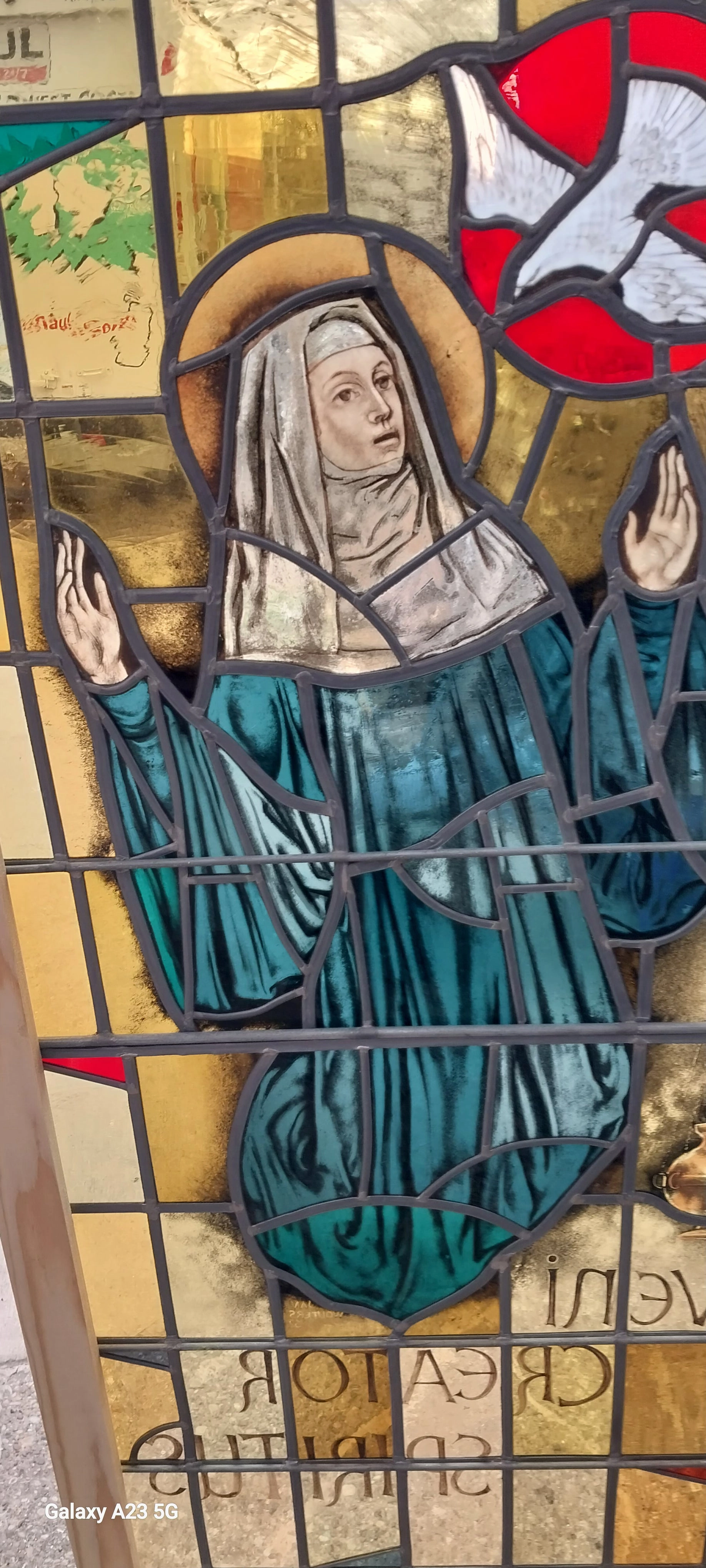 HOLY SPIRIRT DISCENDING AS A DOVE STAINED GLASS WINDOW ATTRIBUTED TO BELGIAN JAN WOUTERS
