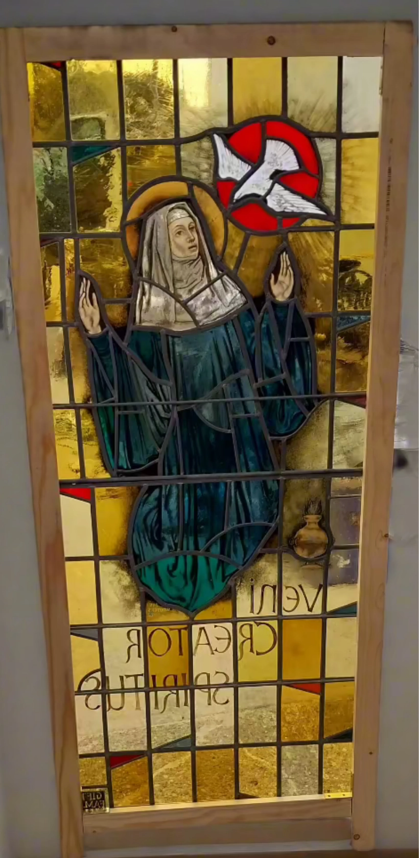 HOLY SPIRIRT DISCENDING AS A DOVE STAINED GLASS WINDOW ATTRIBUTED TO BELGIAN JAN WOUTERS