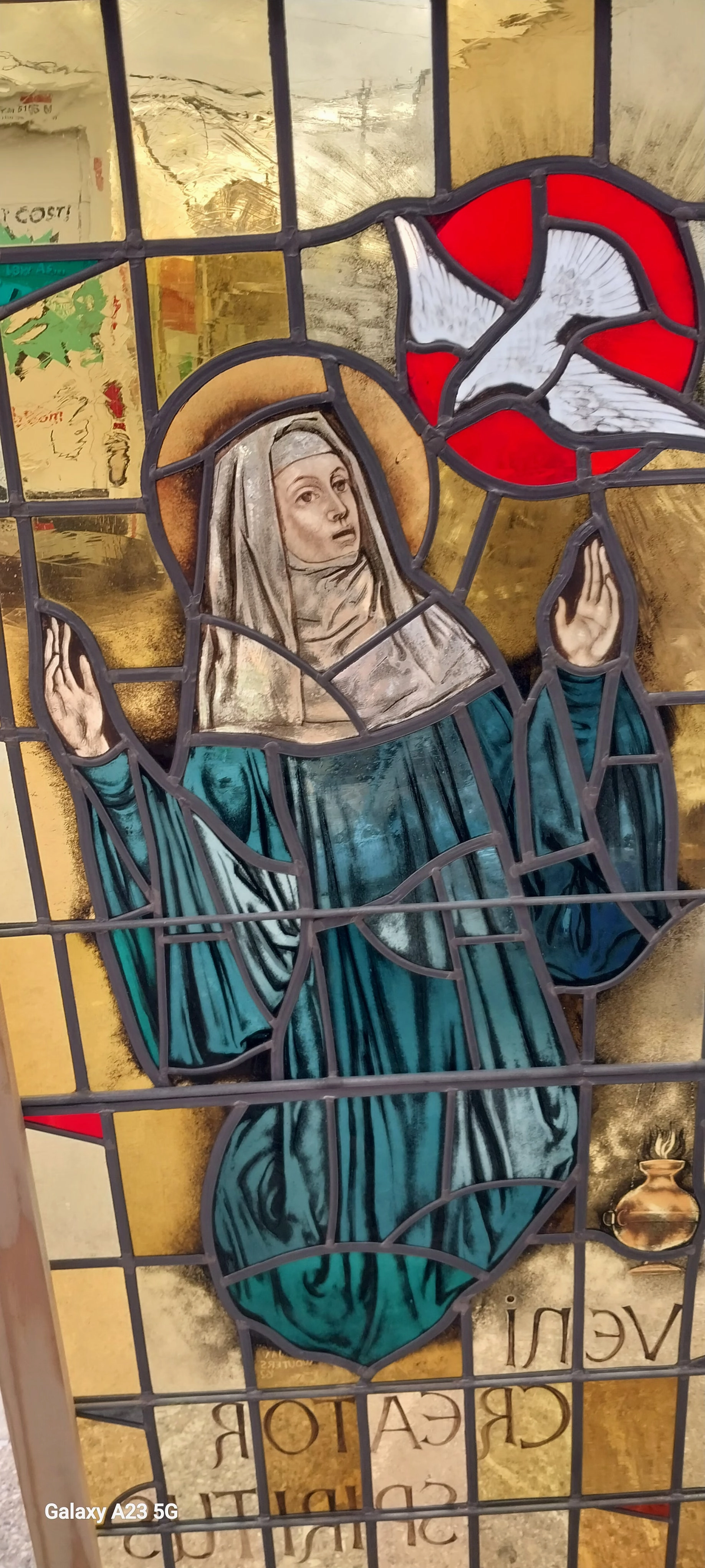 HOLY SPIRIRT DISCENDING AS A DOVE STAINED GLASS WINDOW ATTRIBUTED TO BELGIAN JAN WOUTERS