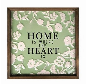 Home is Where The Heart Is Framed Wall Sign - Sage & White wall pendant decor