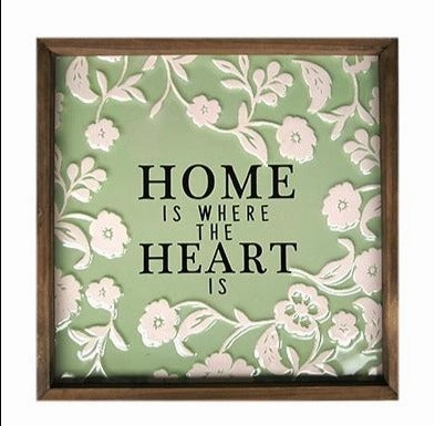 Home is Where The Heart Is Framed Wall Sign - Sage & White wall pendant decor