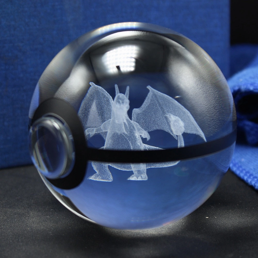 HOT NEW 80MM Pokeball Crystal Pokemon Go Ball With Laser Engraving Charizard ceramic table ornament
