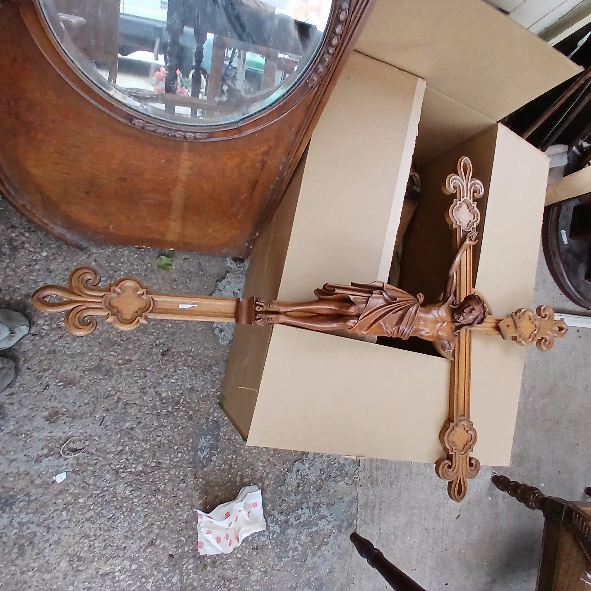 HUGE OAK CRUCIFIX AS FOUND