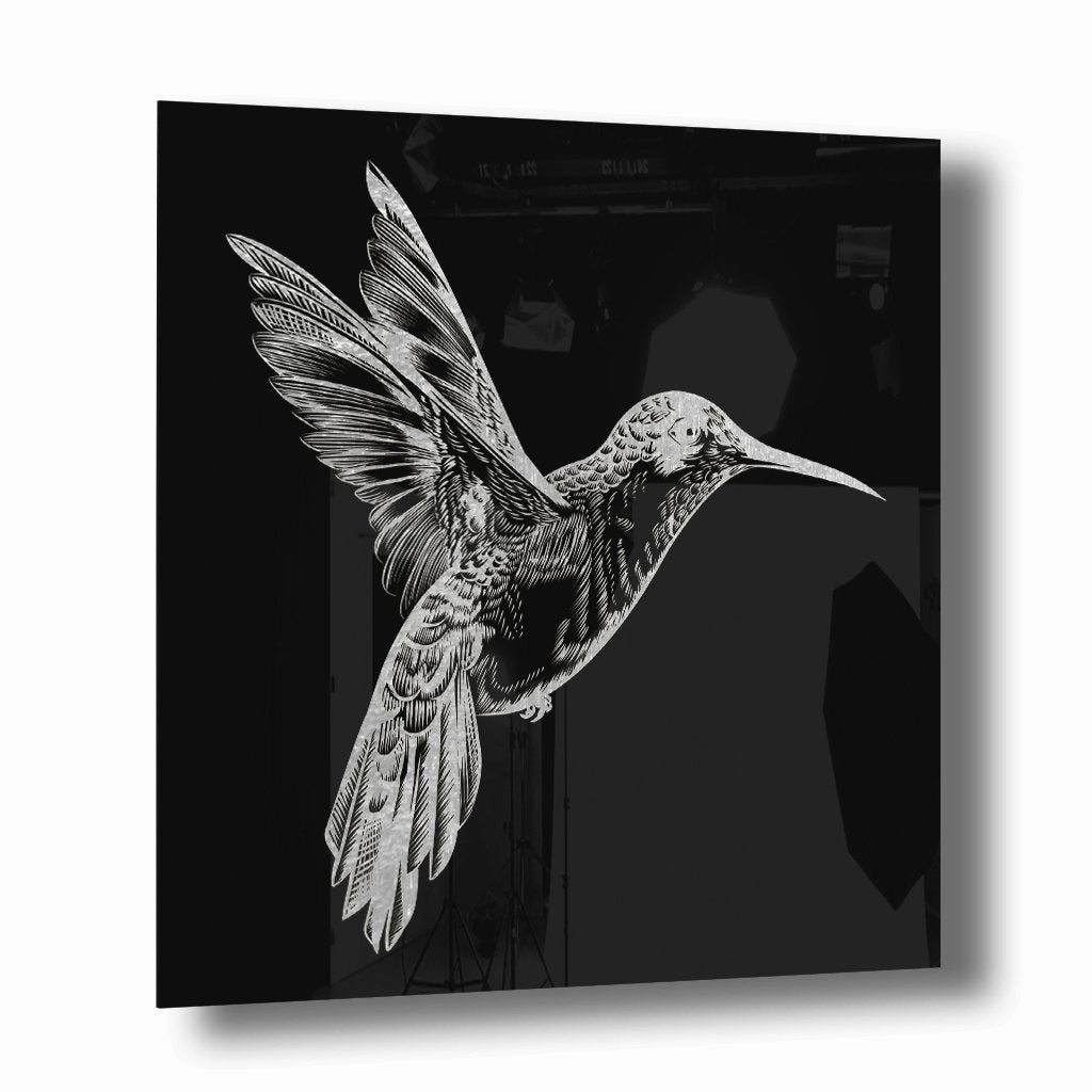Humming Bird Silver on Acrylic framed mural artwork