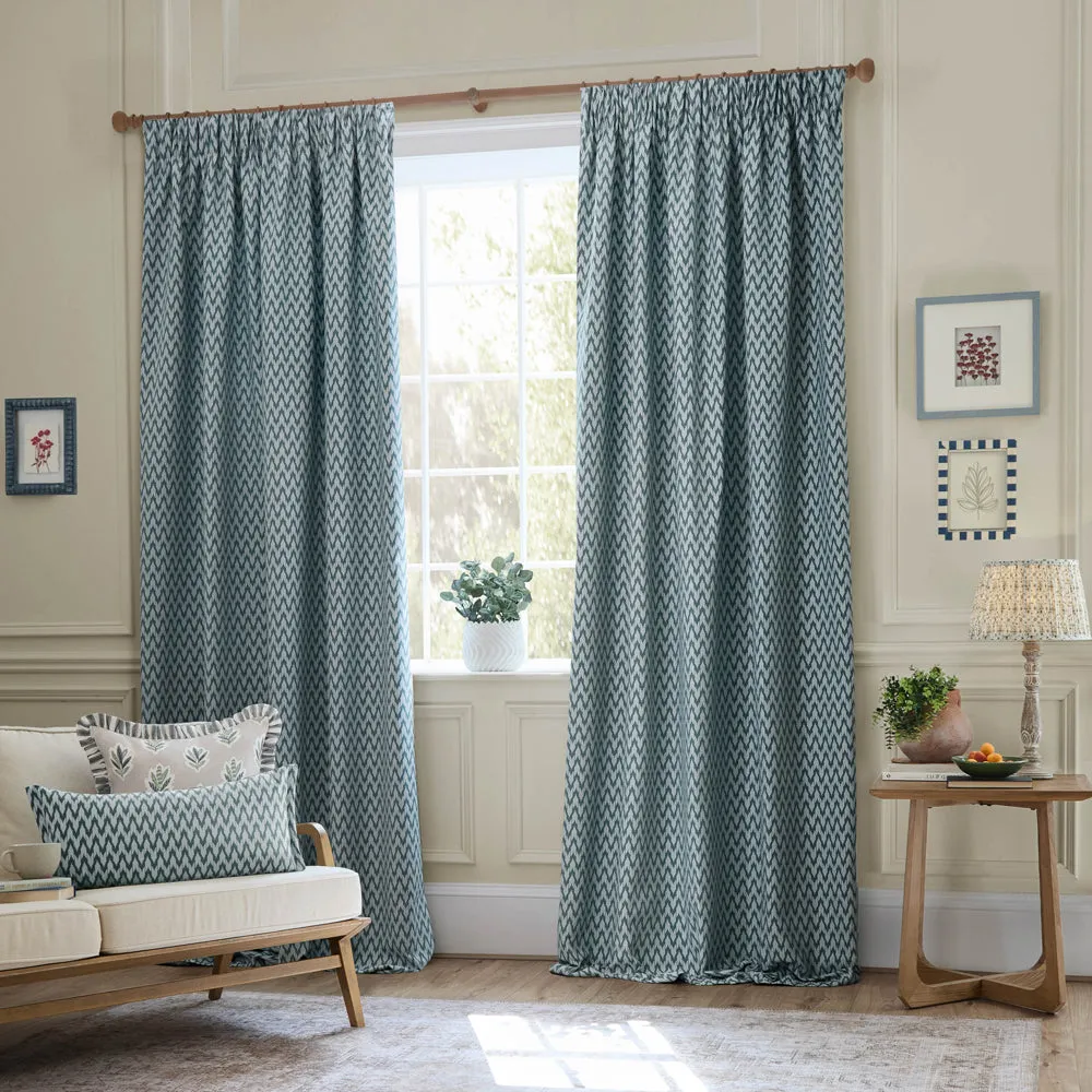 Hutton Jacquard Pencil Pleat Curtains Blue