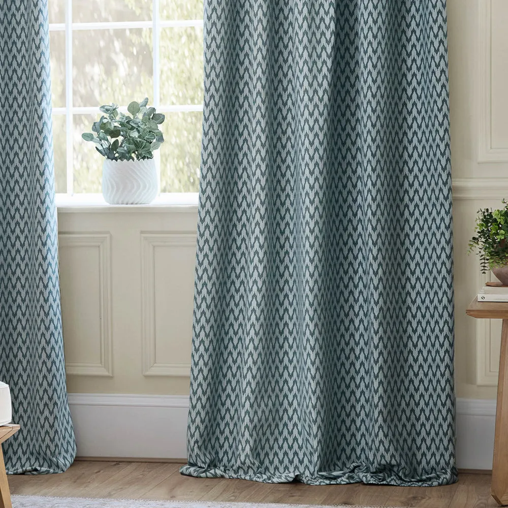 Hutton Jacquard Pencil Pleat Curtains Blue