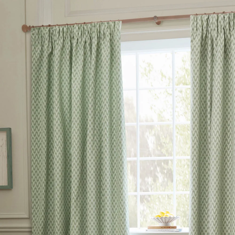 Hutton Jacquard Pencil Pleat Curtains Sage