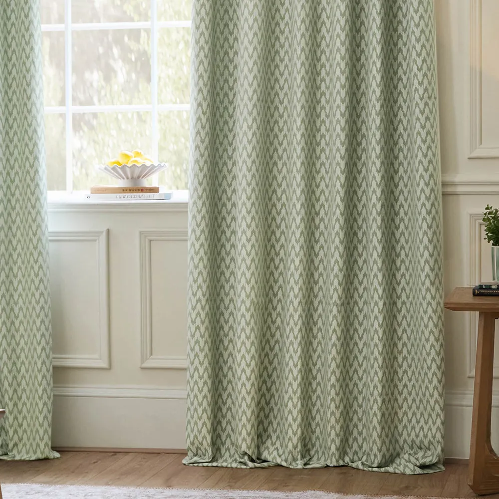 Hutton Jacquard Pencil Pleat Curtains Sage