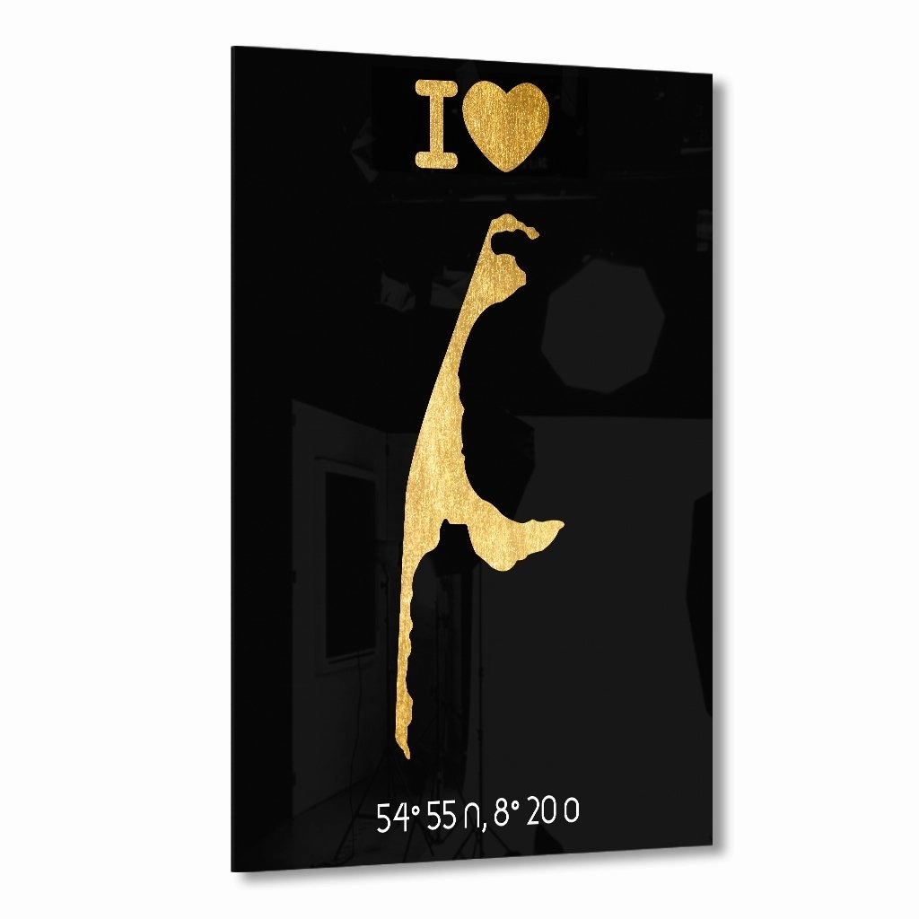 I Love Sylt Coords Gold on Acrylic framed mural artwork
