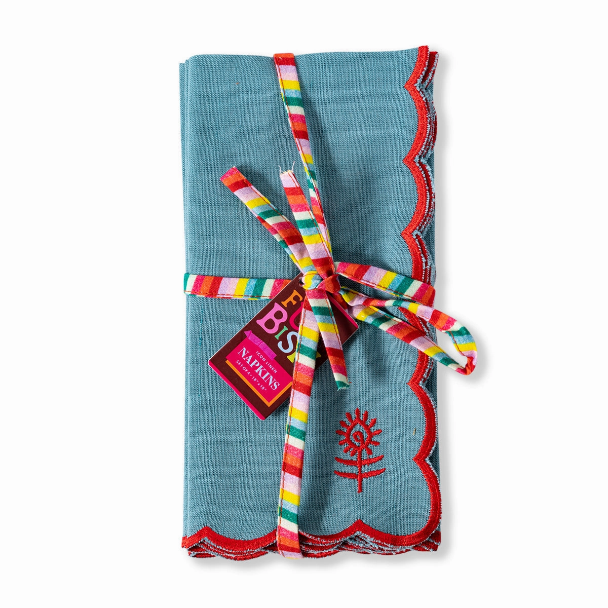 Icon Linen Napkins, Set of 4 in Aqua   Cherry