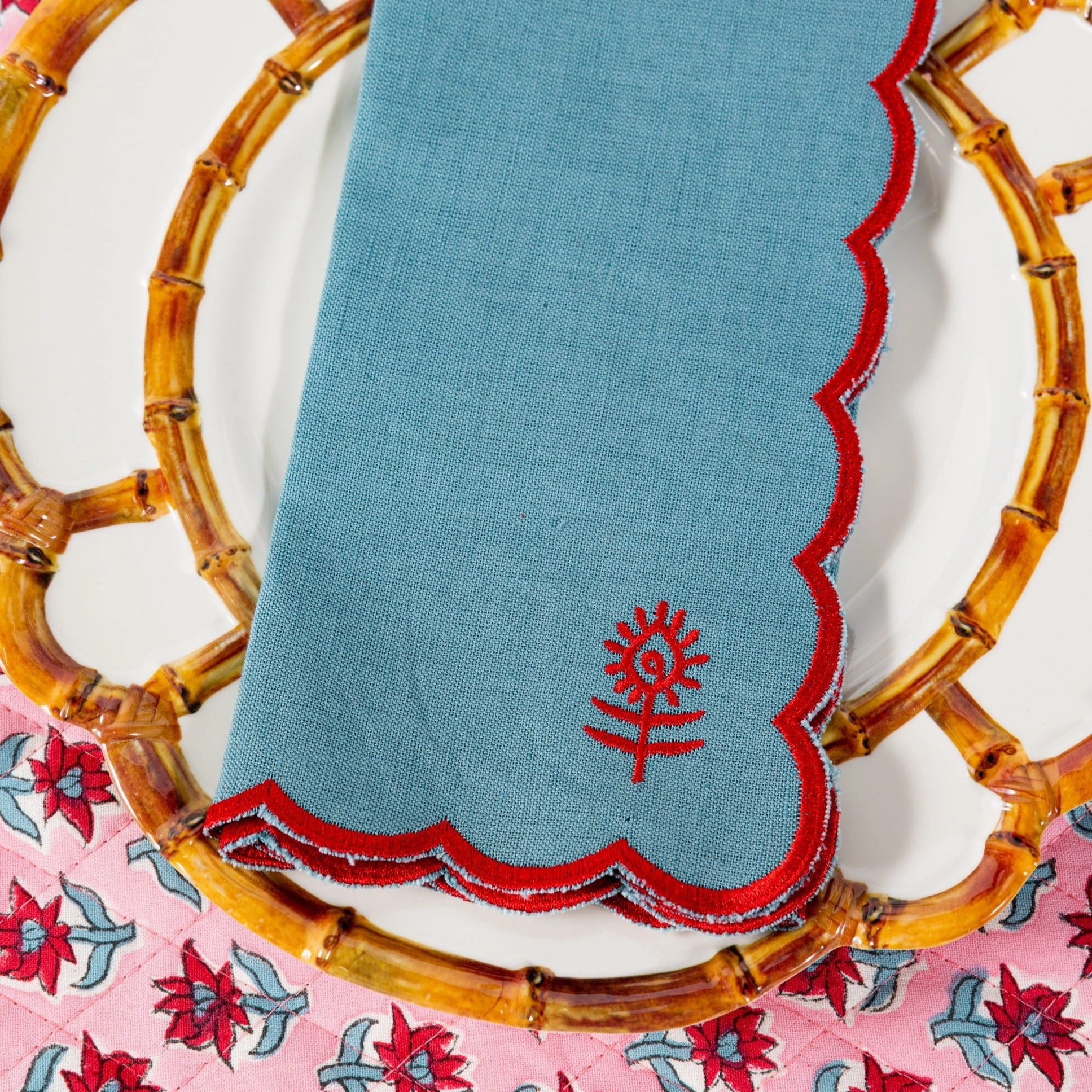 Icon Linen Napkins, Set of 4 in Aqua   Cherry