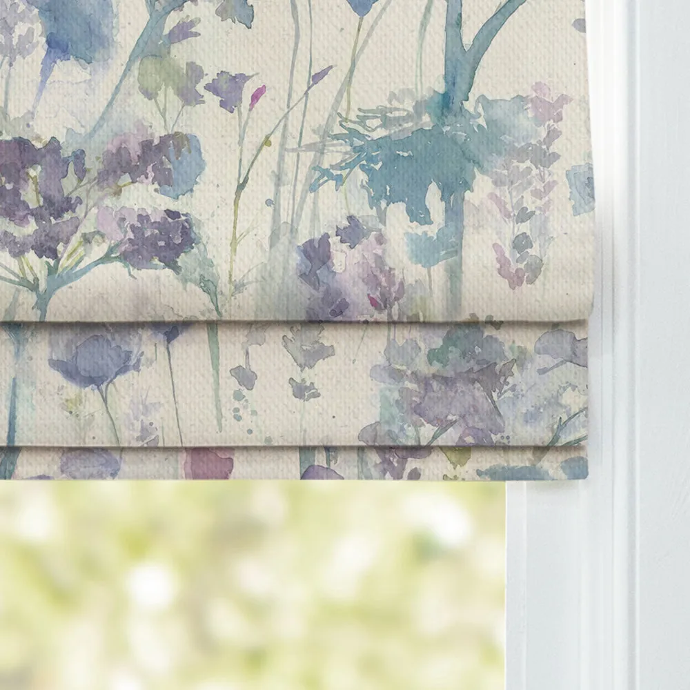 Ilinizas Printed Cotton Made to Measure Roman Blinds Violet Natural