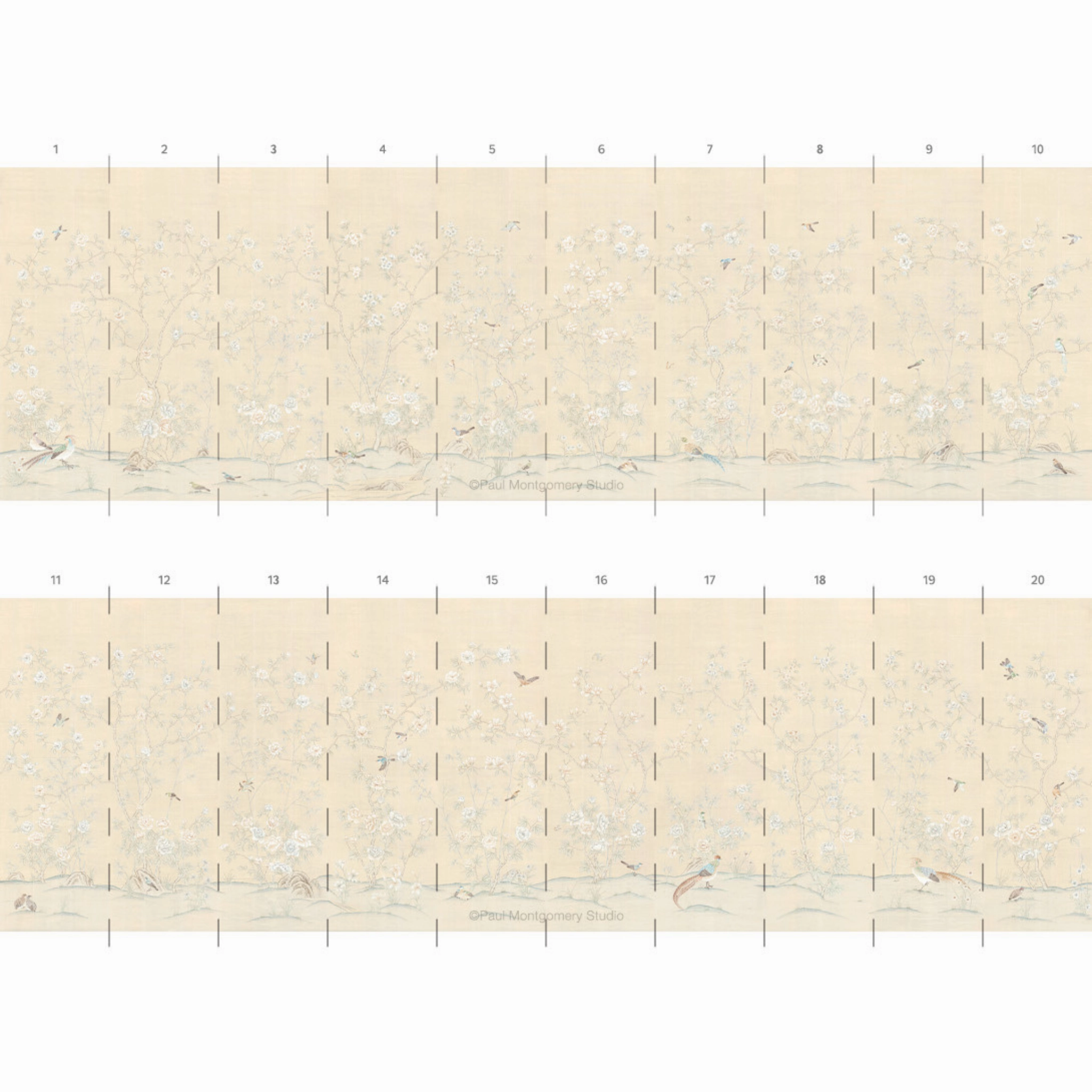 Imperial Garden Beige Chinoiserie Mural Wallpaper Panels