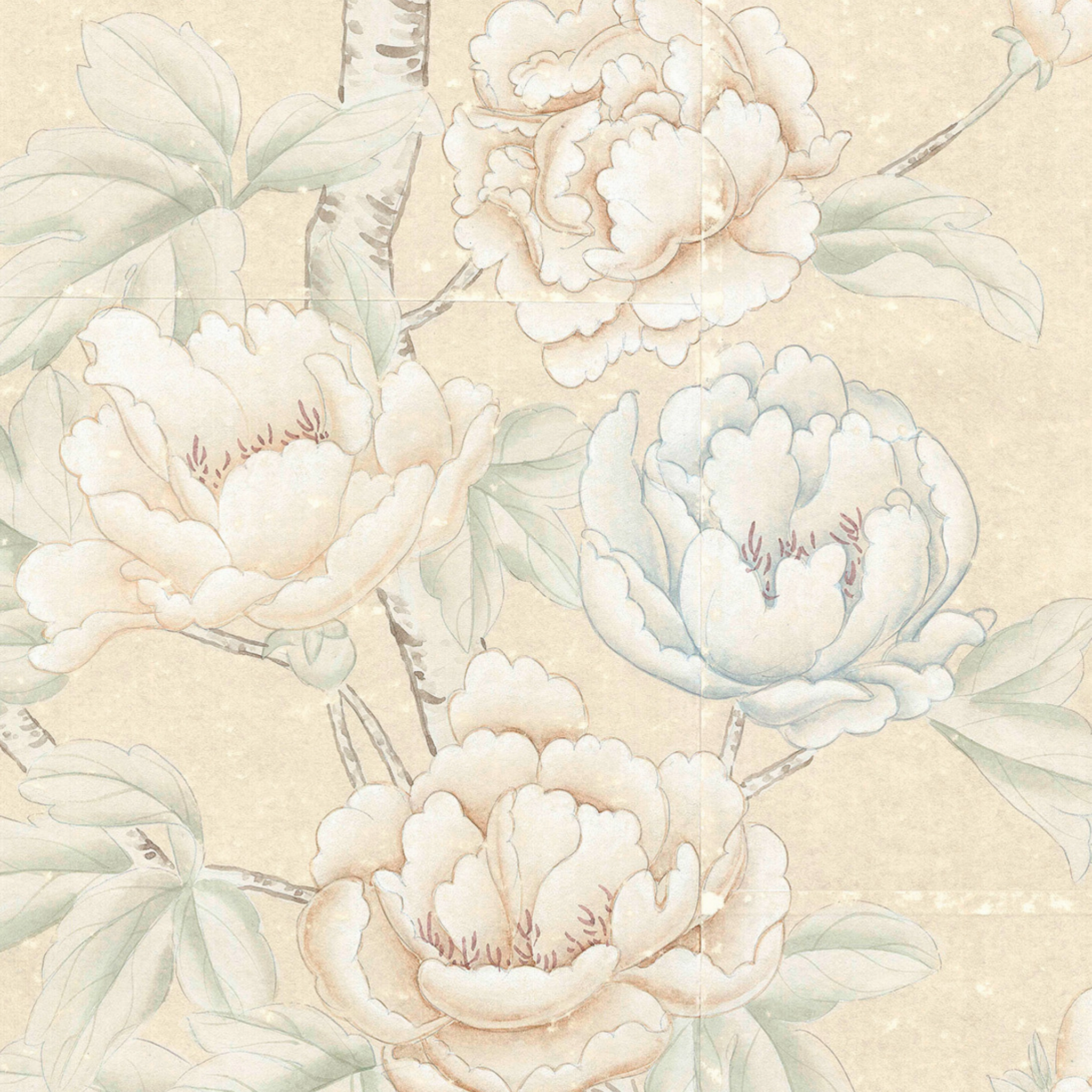 Imperial Garden Beige Chinoiserie Mural Wallpaper Panels