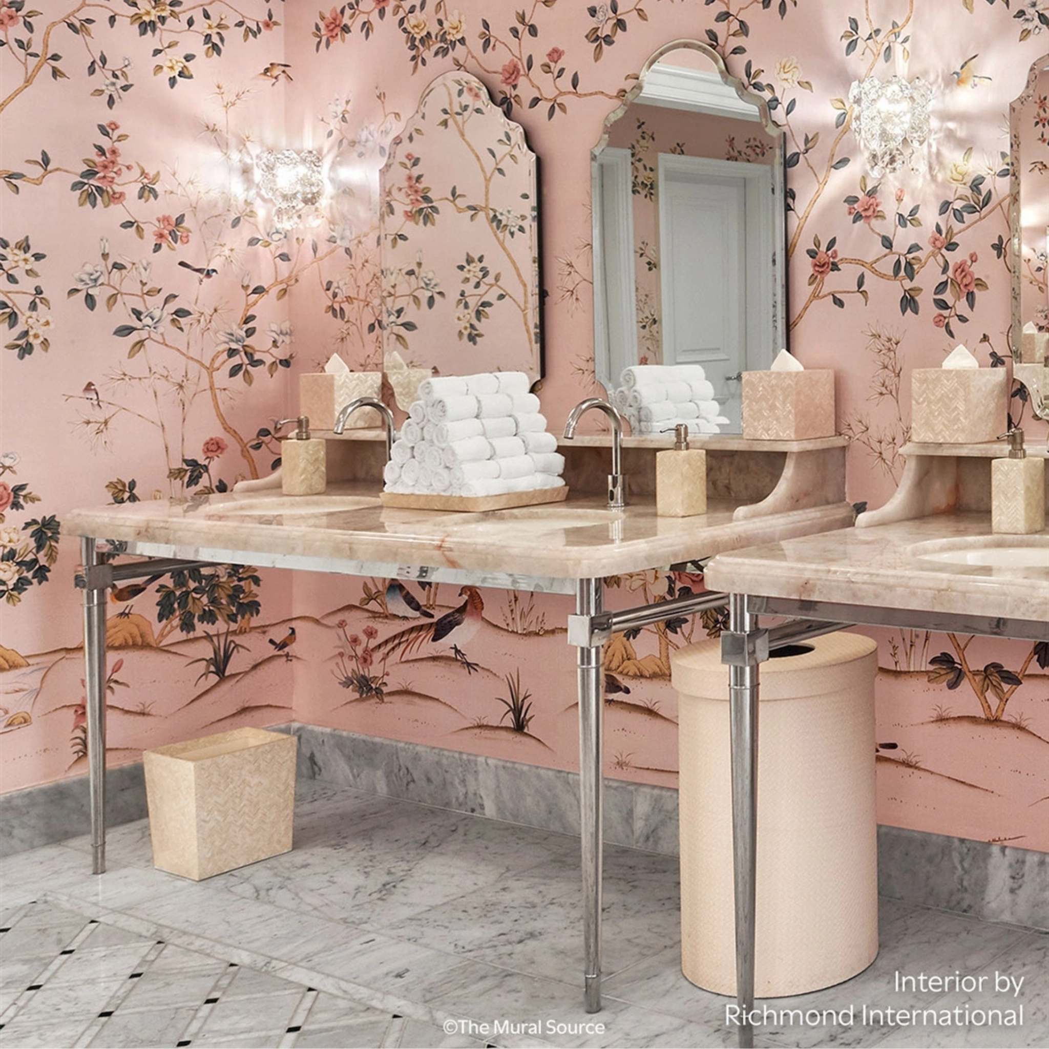 Imperial Garden Mural Wallpaper Panels In Peach