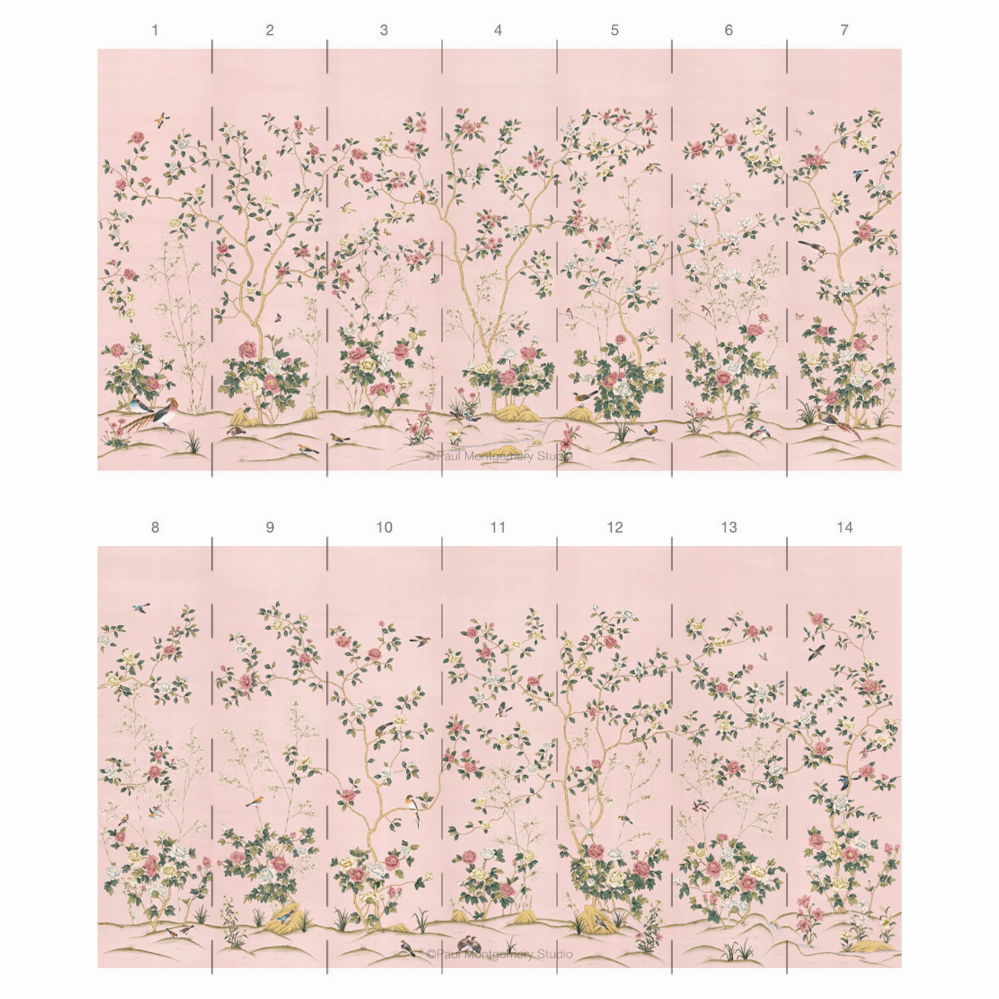 Imperial Garden Mural Wallpaper Panels In Peach