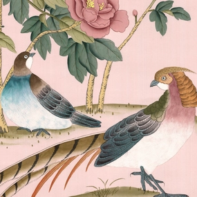 Imperial Garden Mural Wallpaper Panels In Peach paper wall covering