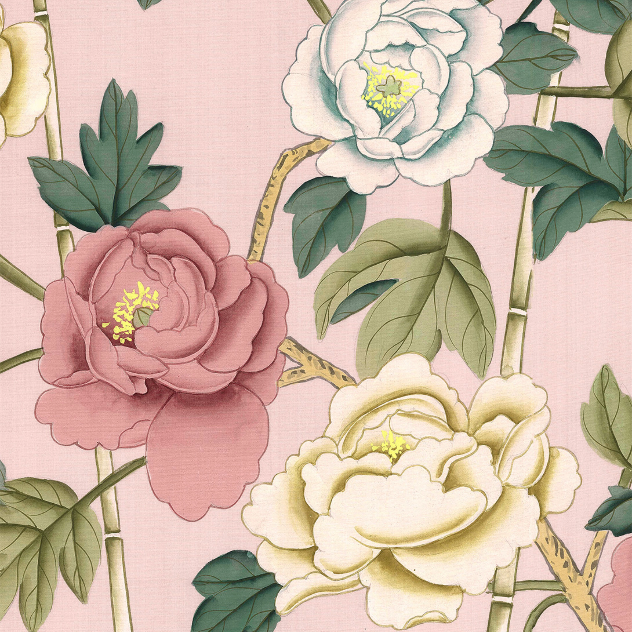 Imperial Garden Mural Wallpaper Panels In Peach