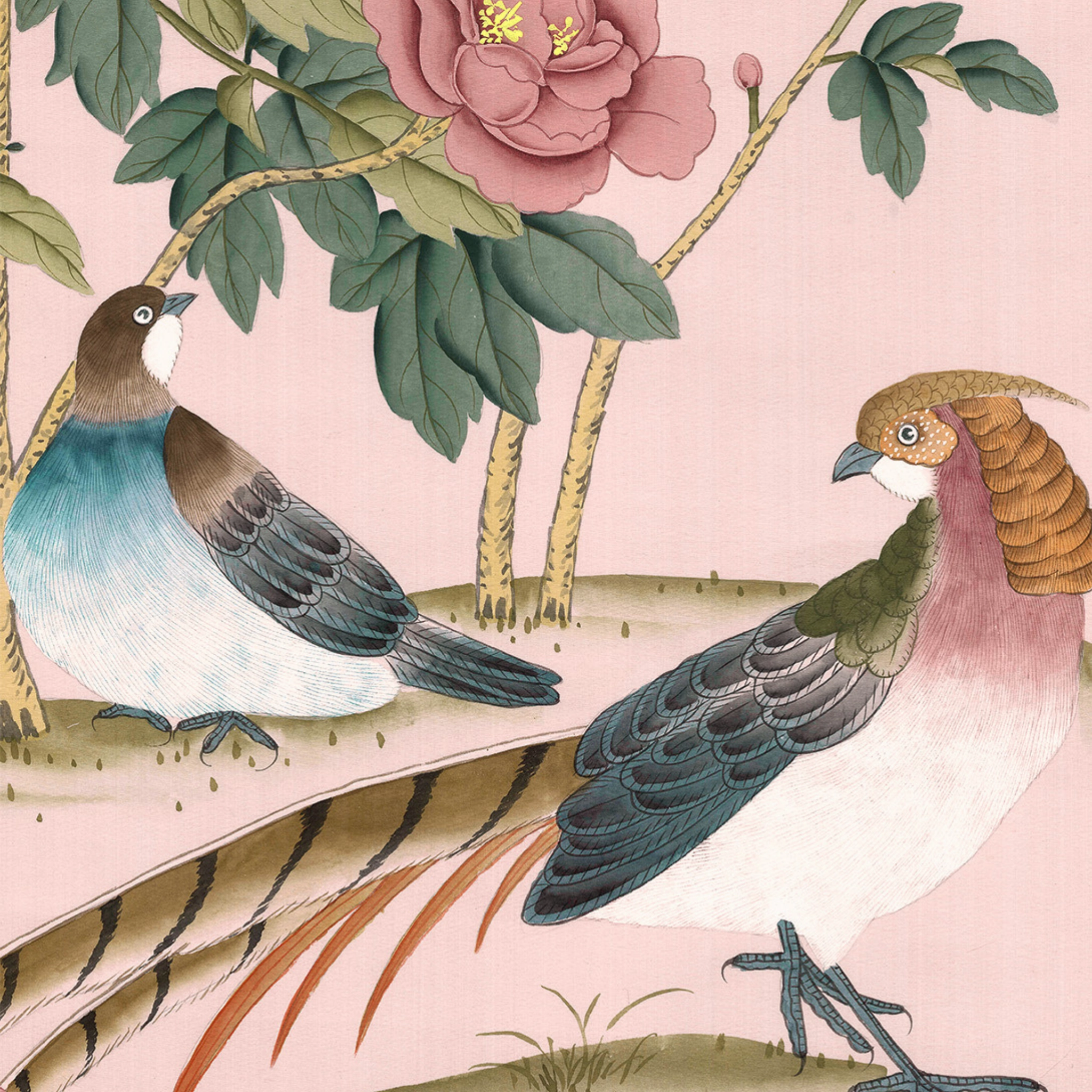Imperial Garden Mural Wallpaper Panels In Peach paper wall covering