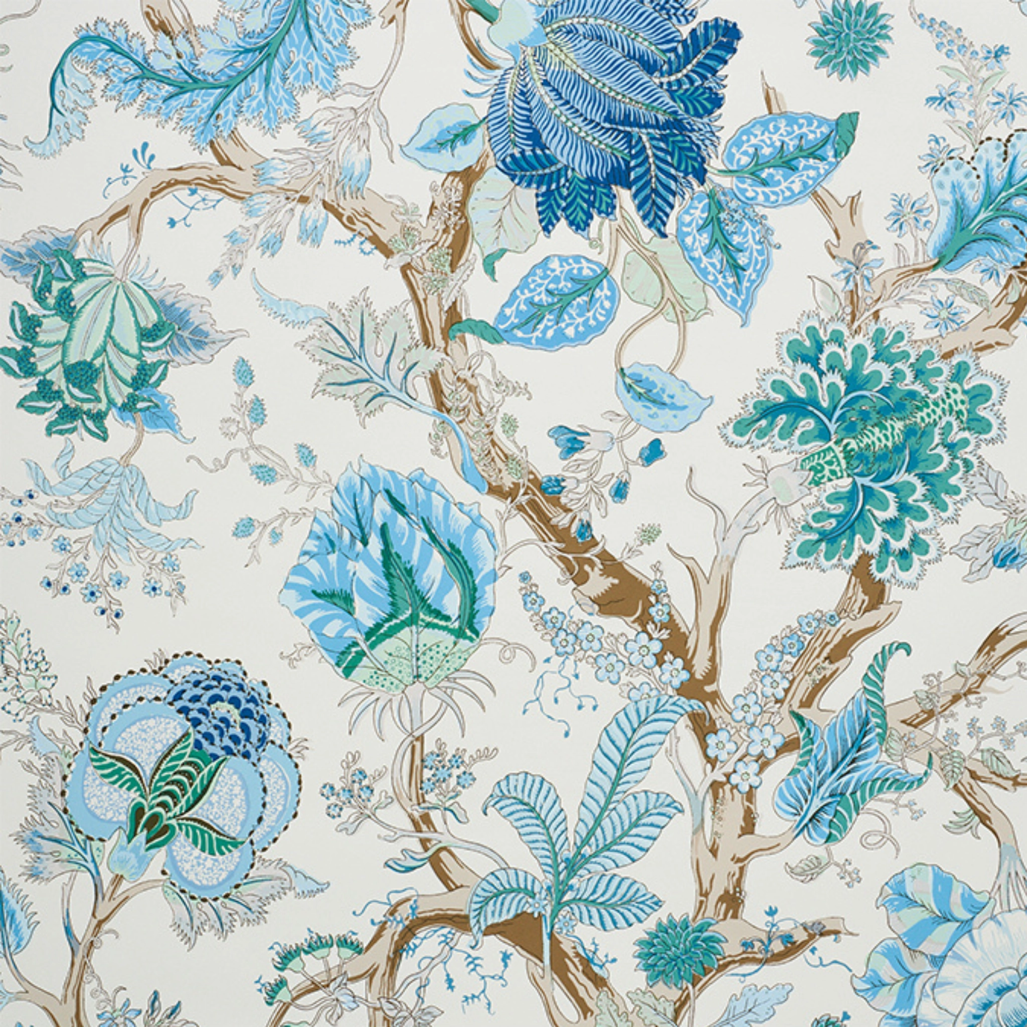 Indian Arbre Wallpaper in Peacock and Emerald paper wall covering