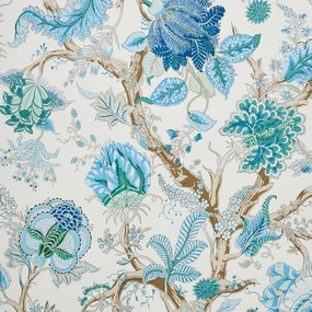 Indian Arbre Wallpaper in Peacock and Emerald paper wall covering