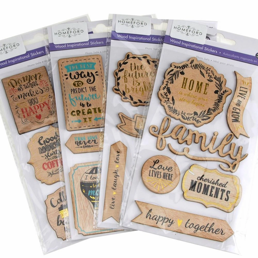 Inspirational 3D Wood Stickers, 6-Count wooden room decoration