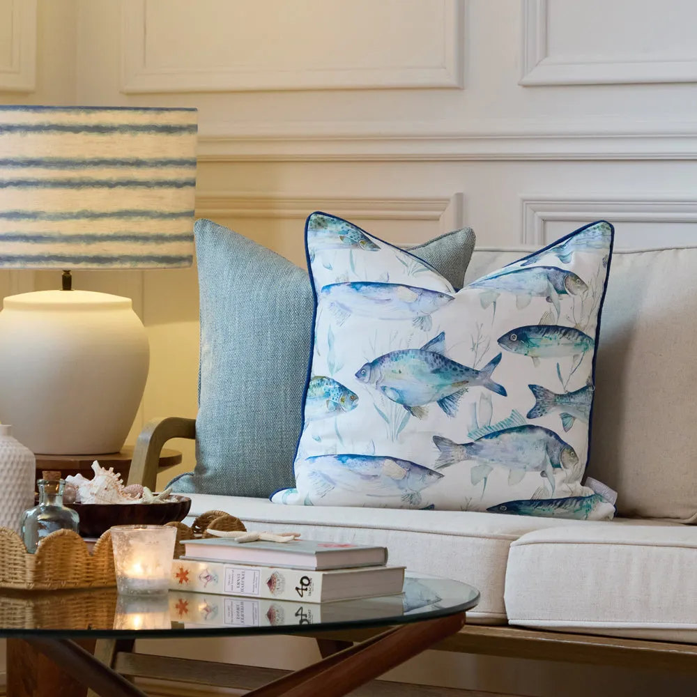Ives Waters Printed Piped Cushion Cobalt
