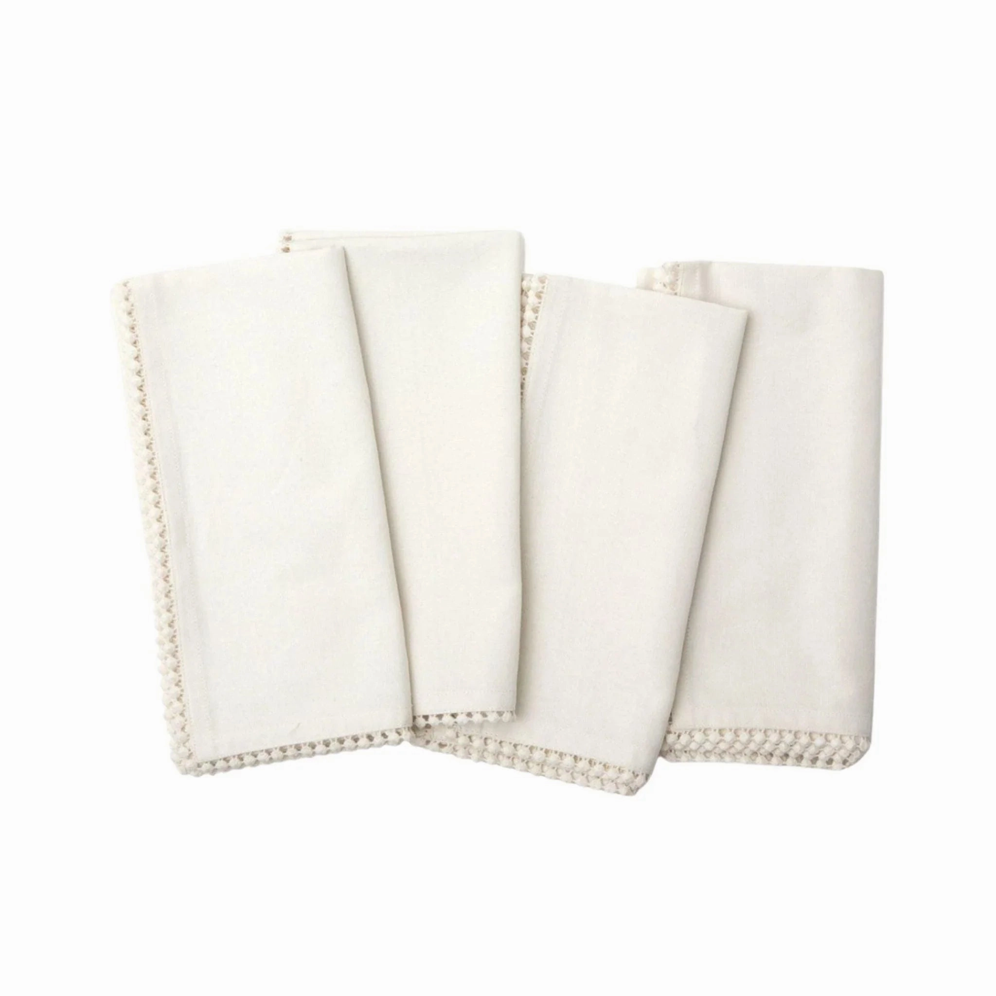 Ivory Cocktail Napkins with Pom Pom Border