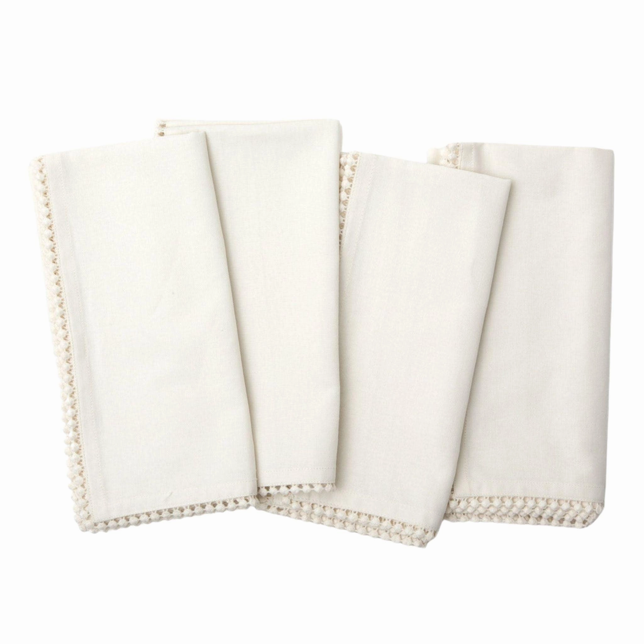 Ivory Dinner Napkins with Pom Pom Border