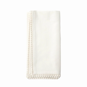 Ivory Dinner Napkins with Pom Pom Border mini desktop sculpture